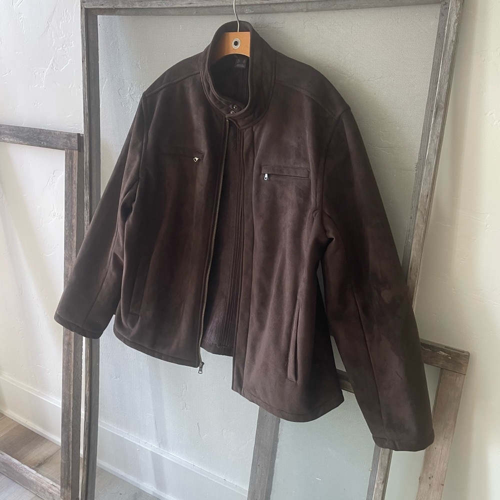 Claiborne Dark Brown Faux Suede Bomber Jacket – Women’s Oversized Fit